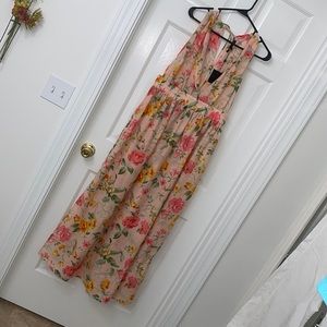America & Beyond beautiful light cotton long flower dress with deep neckline, L